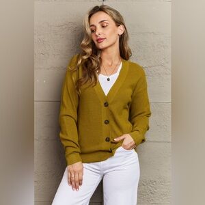Zenana Kiss Me Tonight Full Size Button Down Cardigan in Chartreuse 10010025678